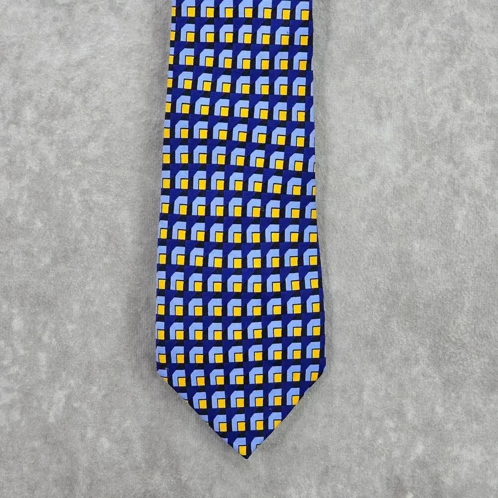 Banana Republic‎ Blue Yellow Square Geometric 100% Silk Men's Neck Tie